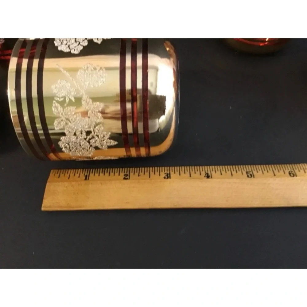 Mid Century Crown Ruby Gold Glitter Embossed 6 oz Tumblers 6 Piece Set Vintage - Picture 9 of 9